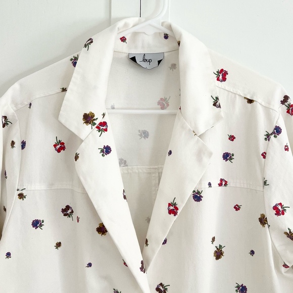 Loup White w/Floral Print Cotton Blazer / Chore Coat Jacket Size Large - Picture 2 of 4